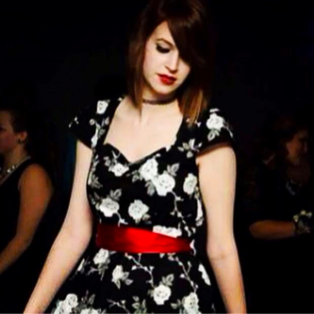 Hell Bunny Floral Dress with Red Bow